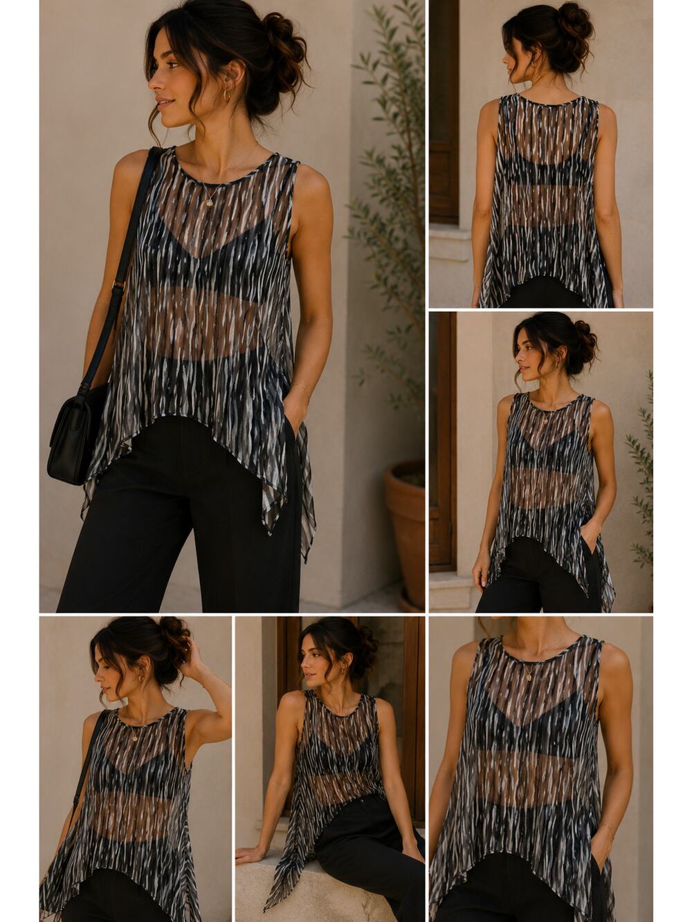 Kaktus Sheer Tank Top XL Abstract Print Boho Layering Sleeveless Racerback